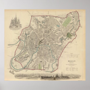 Poster Mapa do vintage de Moscovo (1836)