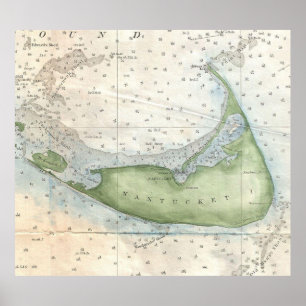 Póster Mapa do vintage de Nantucket (1857)