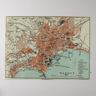 Poster Mapa do vintage de Nápoles Italia (1911)