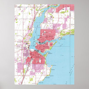 Poster Mapa do vintage de Neenah Wisconsin (1955)