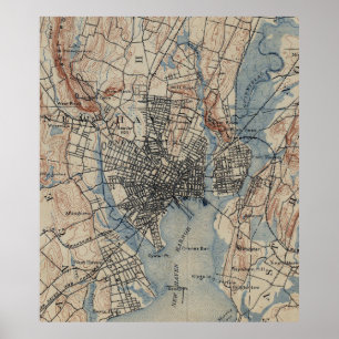 Póster Mapa do vintage de New Haven Connecticut (1890)