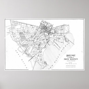 Póster Mapa do vintage de New Haven Connecticut (1893) BW