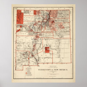 Poster Mapa do vintage de New mexico (1882)