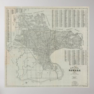 Poster Mapa do vintage de Newark NJ (1920)