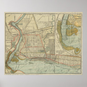 Póster Mapa do vintage de Niagara Falls NY (1893)