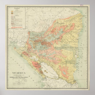 Póster Mapa do vintage de Nicarágua (1903)