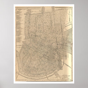 Poster Mapa do vintage de Nova Orleães LA (1908)