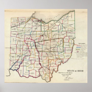 Póster Mapa do vintage de Ohio (1866)