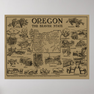 Poster Mapa do vintage de Oregon (1912)
