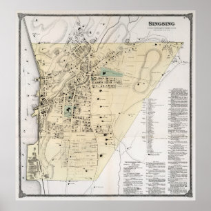 Poster Mapa do vintage de Ossining NY (1867)