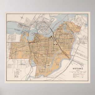Poster Mapa do vintage de Ottawa Canadá (1915)