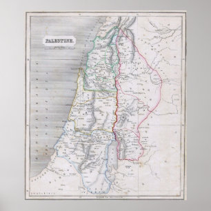 Poster Mapa do vintage de Palestina (1845)