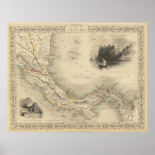 Poster Mapa do vintage de Panamá (1851)