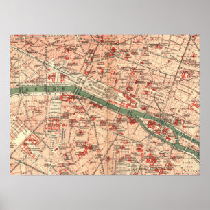 Poster Mapa do vintage de Paris France (1910)