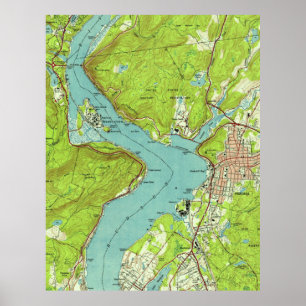 Poster Mapa do vintage de Peekskill New York (1947)