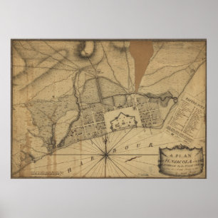 Póster Mapa do vintage de Pensacola Florida (1778)