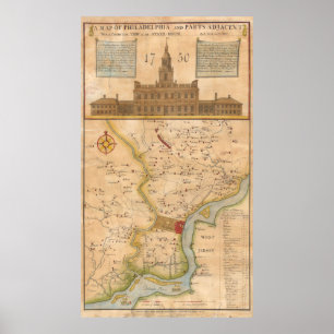 Póster Mapa do vintage de Philadelphfia Pensilvânia