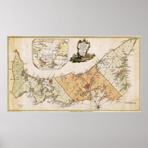 Póster Mapa do vintage de Prince Edward Island (1775)