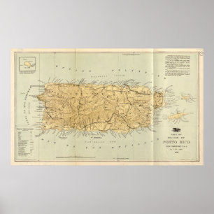 Póster Mapa do vintage de Puerto Rico (1898)