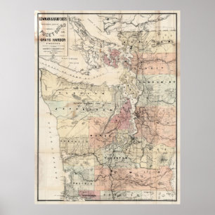 Póster Mapa do vintage de Puget Sound (1891)