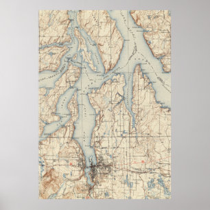 Póster Mapa do vintage de Puget Sound (1934)