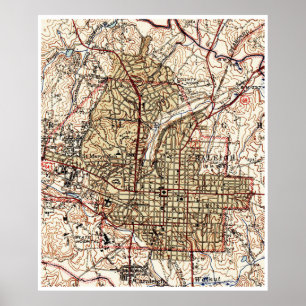 Póster Mapa do vintage de Raleigh North Carolina (1940)
