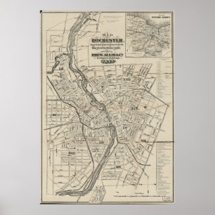 Poster Mapa do vintage de Rochester NY (1872)