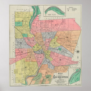 Poster Mapa do vintage de Rochester NY (1901)