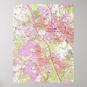 Póster Mapa do vintage de Rockville Maryland (1965)