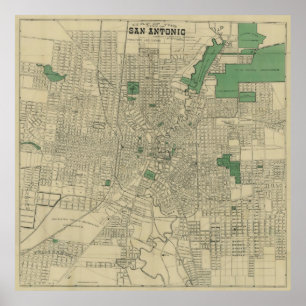 Póster Mapa do vintage de San Antonio Texas (1909)