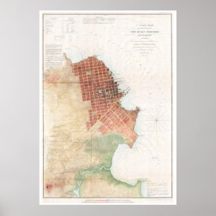 Póster Mapa do vintage de San Francisco CA (1853)