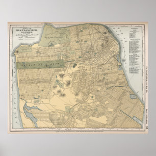 Póster Mapa do vintage de San Francisco CA (1891)