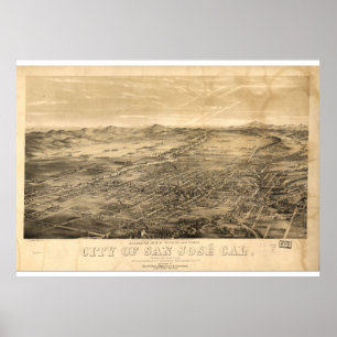 Póster Mapa do vintage de San Jose, 1869