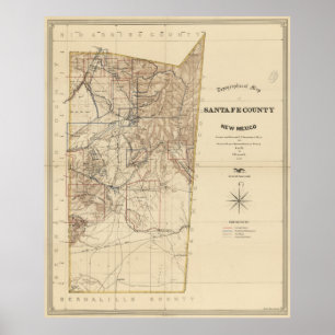 Póster Mapa do vintage de Santa Fe County nanômetro