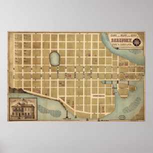 Poster Mapa do vintage de SC de Beaufort (1860s)