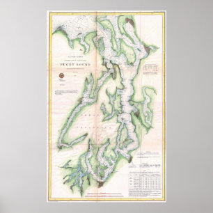 Poster Mapa do vintage de Seattle e de Puget Sound