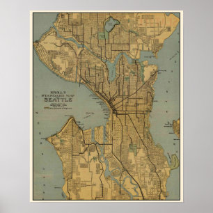 Póster Mapa do vintage de Seattle Washington