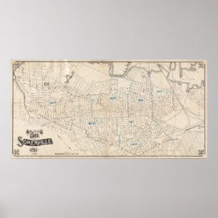 Poster Mapa do vintage de Somerville MÃE (1910)