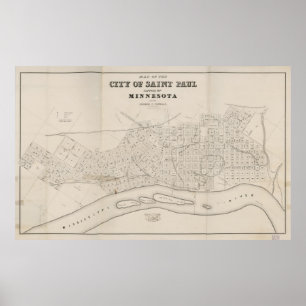 Poster Mapa do vintage de St Paul Minnesota (1860)