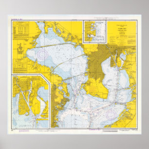 Poster Mapa do vintage de Tampa Bay FL (1973)