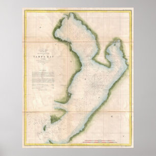 Póster Mapa do vintage de Tampa Bay litoral (1855)