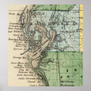 Póster Mapa do vintage de Tampa Florida (1870)
