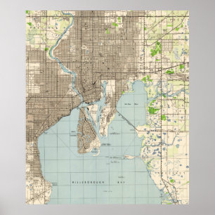 Póster Mapa do vintage de Tampa Florida (1944)