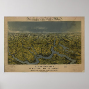 Poster Mapa do vintage de Tennessee & de Kentucky (1862)