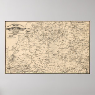 Póster Mapa do vintage de Tennessee ocidental (1865)
