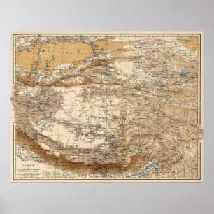 Poster Mapa do vintage de Tibet (1906)