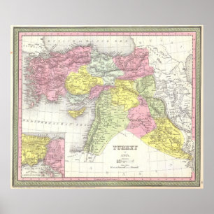 Póster Mapa do vintage de Turquia (1850)