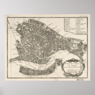 Poster Mapa do vintage de Veneza Italia (1764)