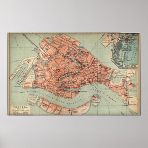 Póster Mapa do vintage de Veneza Italia (1920)