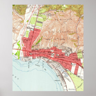 Poster Mapa do vintage de Ventura Califórnia (1951)
